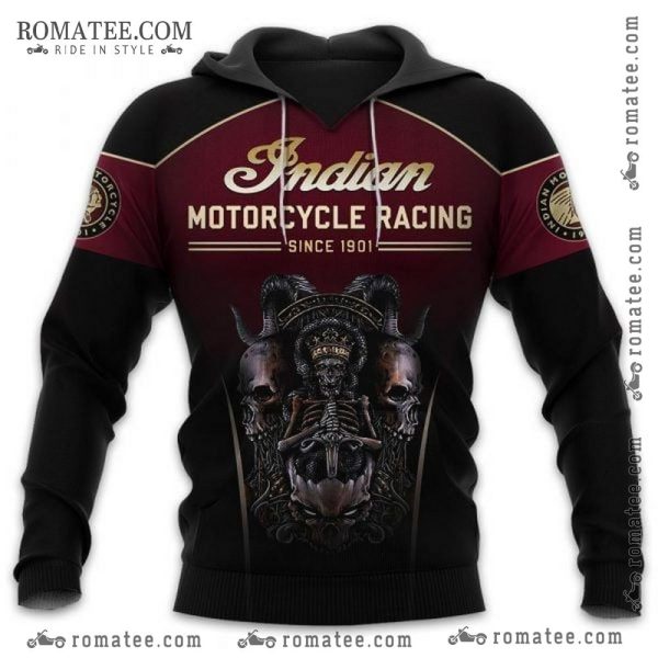 Indian Motorcycle Racing Skull Graphic Hoodie with Vintage Design