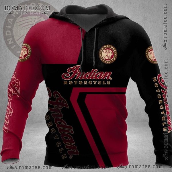 Indian Motorcycle Red and Black Hoodie with Logo and Script Design