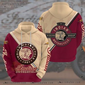 Indian Motorcycle Riders Group 1901 Vintage Hoodie – Beige Maroon Chief Logo Design