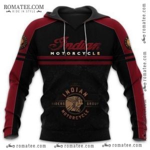 Indian Motorcycle Riders Group Hoodie – Black and Red Retro Design with Logo and Text