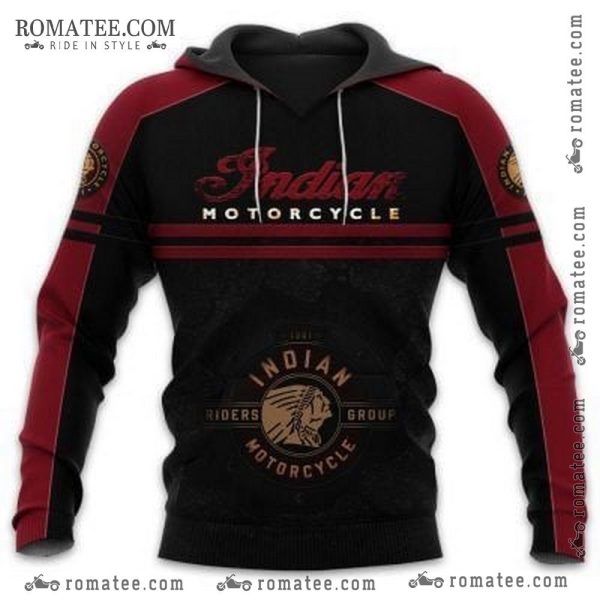 Indian Motorcycle Riders Group Hoodie – Black and Red Retro Design with Logo and Text