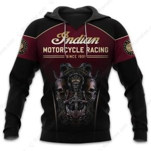 Indian Motorcycle Skeleton King Graphic Hoodie, Men’s Vintage Gothic Biker