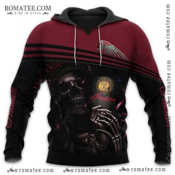 Indian Motorcycle Skeleton Warrior Hoodie – Biker Apparel with Tribal and Gothic Art