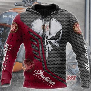 Indian Motorcycle Skull Art Hoodie with Distressed Graphics and Bold Red Accents