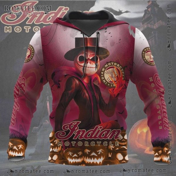 Indian Motorcycle Skull Art Hoodie with Halloween Theme and Vivid Graphics