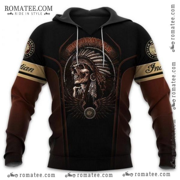 Indian Motorcycle Skull Art Hoodie with Tribal Design and Winged Emblem