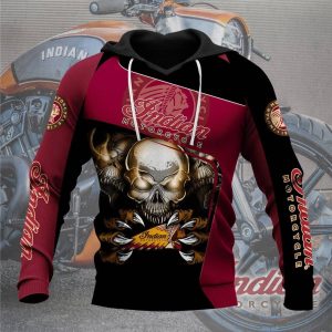 Indian Motorcycle Skull Art Hoodie with Vintage Logo Design