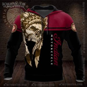 Indian Motorcycle Skull Chief Hoodie – Vintage Biker Art, Red and Black Design