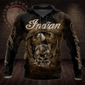 Indian Motorcycle Skull Eagle Graphic Hoodie – Men’s Classic 3D Design