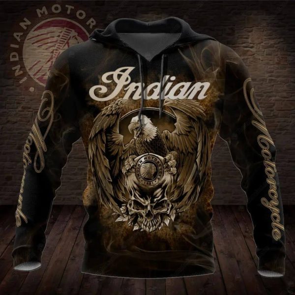 Indian Motorcycle Skull Eagle Graphic Hoodie – Men’s Classic 3D Design