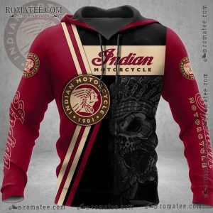 Indian Motorcycle Skull Graphic Hoodie – Red and Black Design