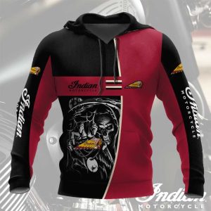 Indian Motorcycle Skull Graphic Hoodie with Bold Color Block Design