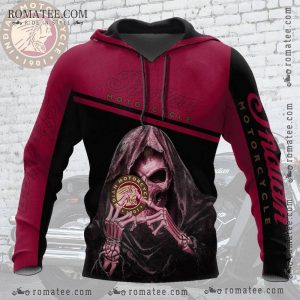 Indian Motorcycle Skull Graphic Hoodie with Dark Art and Vintage Logo Design