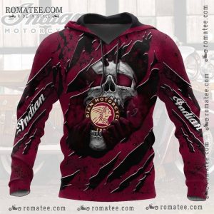 Indian Motorcycle Skull Graphic Hoodie with Distressed Red Design