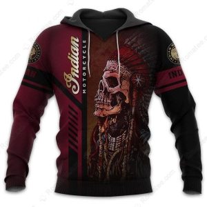 Indian Motorcycle Skull Headdress Hoodie, Men’s Dark Indian Motorcycle Biker Hoodie