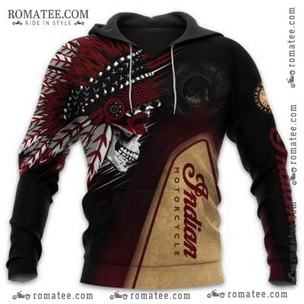 Indian Motorcycle Skull Headdress Hoodie – Native American Feather Design