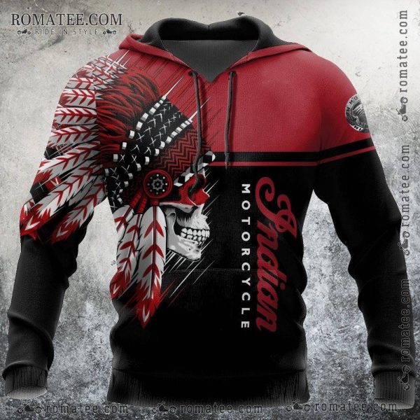 Indian Motorcycle Skull Headdress Hoodie – Native American Feather Design