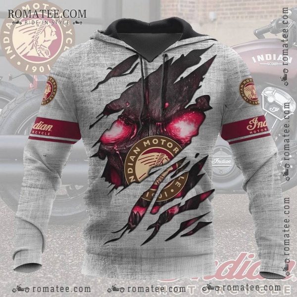 Indian Motorcycle Skull Hoodie – Fierce Red-Eyed Skull Design for Biker Enthusiasts