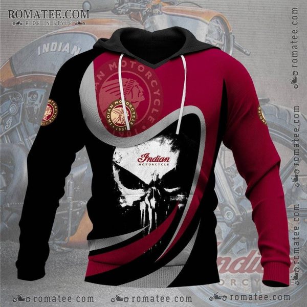 Indian Motorcycle Skull Hoodie – Red and Black with Native American Logo and Punisher Design