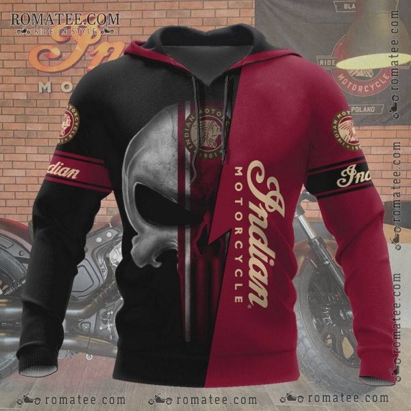 Indian Motorcycle Skull Hoodie – Vintage Biker Apparel with Bold Red and Black Design