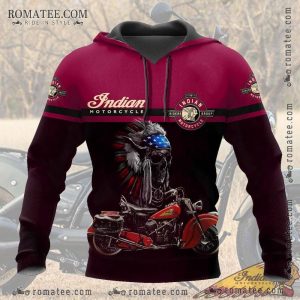 Indian Motorcycle Skull Hoodie with Native American Art and Classic Bike Design