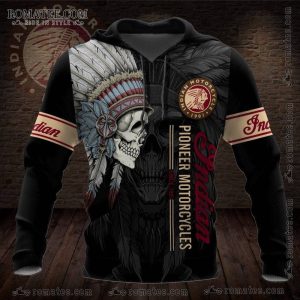 Indian Motorcycle Skull Hoodie with Tribal Chief Design and Vintage Logo Art