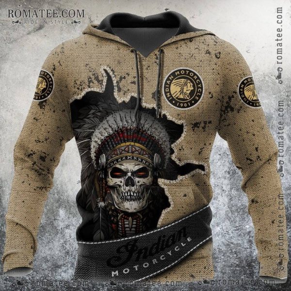 Indian Motorcycle Skull Hoodie with Tribal Headdress Graphic Art