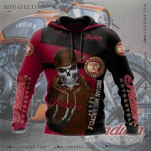 Indian Motorcycle Skull Hoodie with Vintage Logo Design for Bikers and Riders