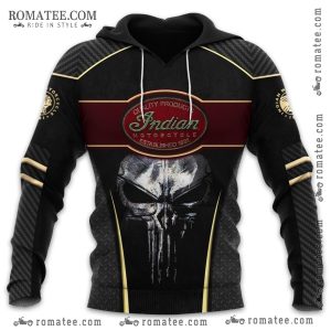 Indian Motorcycle Skull Hoodie with Vintage Logo and Carbon Fiber Design