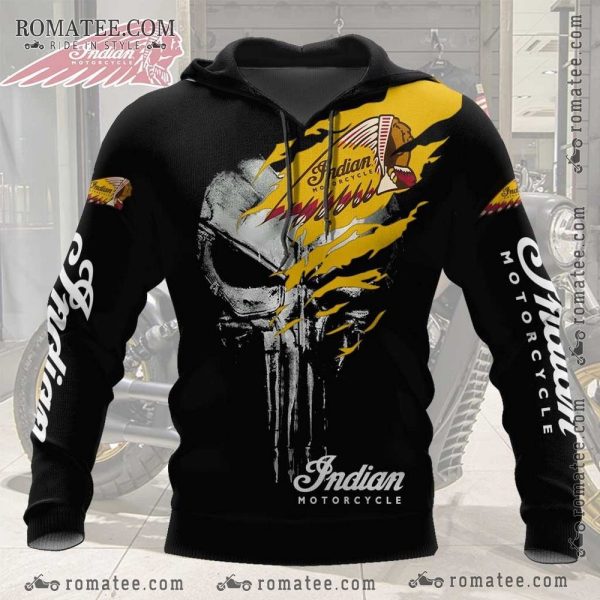 Indian Motorcycle Skull Hoodie with Yellow Claw Marks and Logo