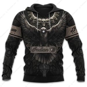 Indian Motorcycle Skull Raven Cross Pullover, Eagle Motorcycle Dark Biker Design