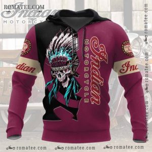 Indian Motorcycle Skull Warrior Hoodie with Tribal Design and Vintage Logo