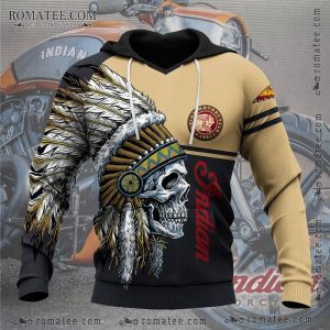 Indian Motorcycle Skull and Feather Hoodie with Tribal Art Design