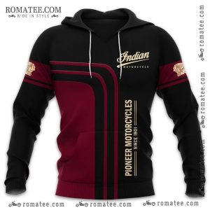 Indian Motorcycle Vintage Hoodie – Retro Maroon Black Stripes 1901 Emblem Motorcycle Enthusiasts