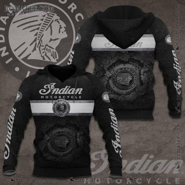 Indian Motorcycle Vintage Logo Hoodie – Textured Stone Design, Classic Indian Head Emblem