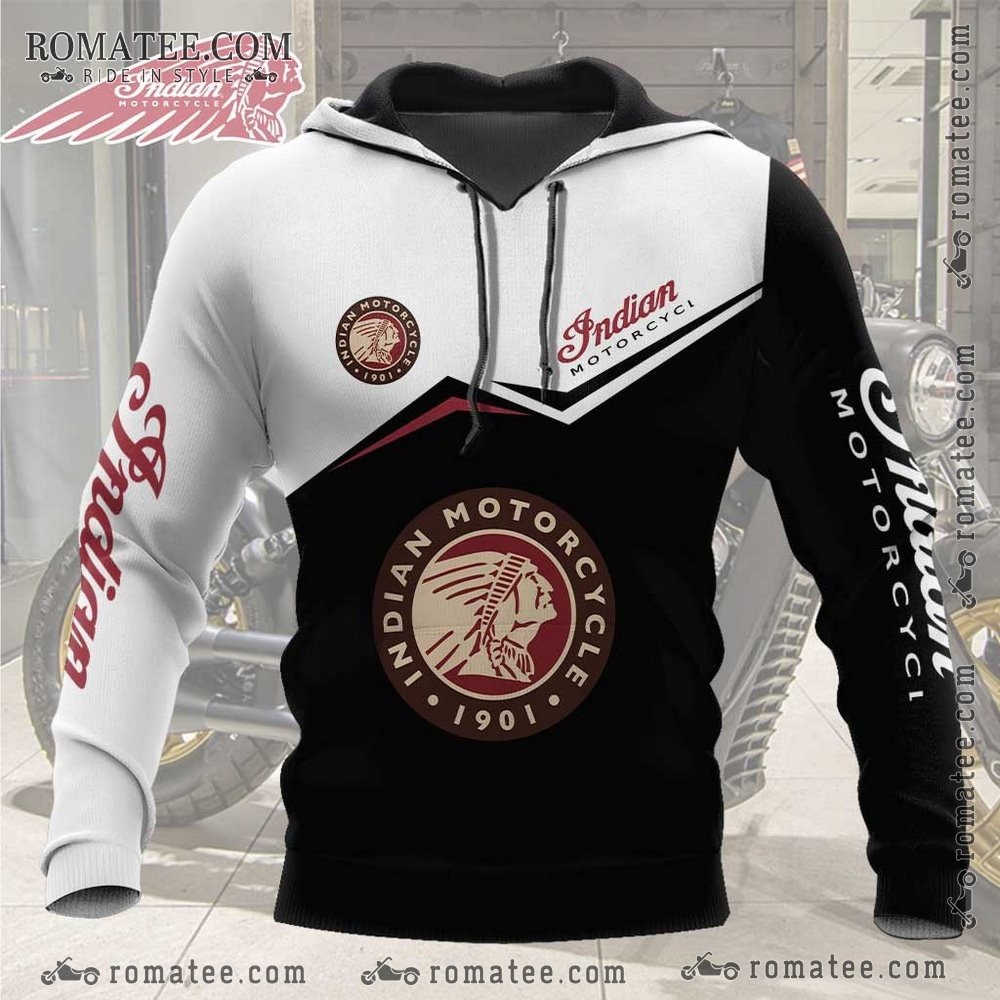 Indian Motorcycle Vintage Logo Hoodie with Bold Color Block Design