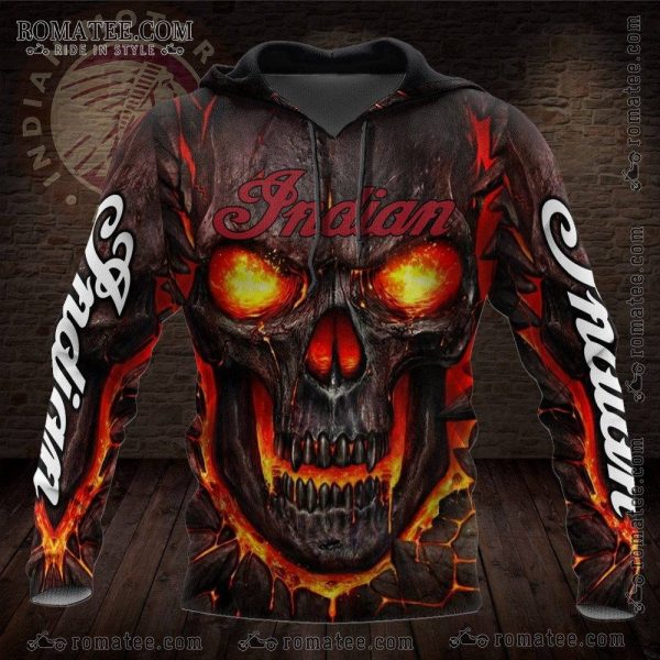 Indian Skull Flames Hoodie with Vivid 3D Graphic Art and Bold Design Elements