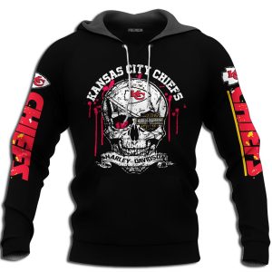 Kansas City Chiefs Skull Hoodie with Harley Davidson Design – Bold, Stylish Fan Apparel