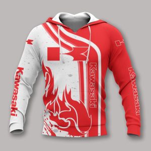 Kawasaki Flame Graphic Red and White Hoodie