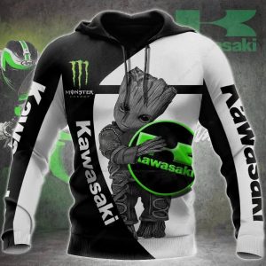 Kawasaki Groot Monster Energy 3D Hoodie, Marvel Motorcycle Fan Gift