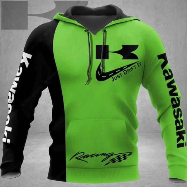 Kawasaki JUST DRIFT IT 3D Hoodie, Men’s Kawasaki Racing Drifting Graphic 3D Print Hoodie