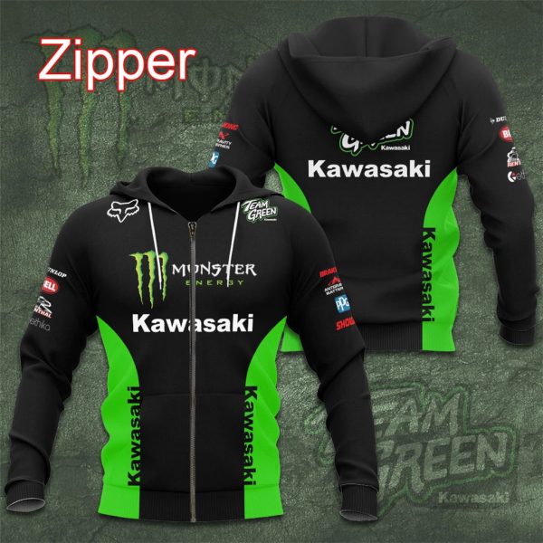 Kawasaki Monster Energy Team Green Zip-Up Hoodie for Racing Fans