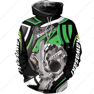 Kawasaki Motorcycle Engine 3D Sweatshirt, Racing Motorbike Pullover Hoodie