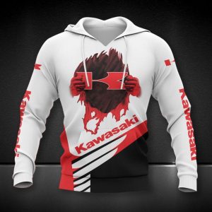 Kawasaki Motorcycle Hoodie with Red Hands Ripping Design