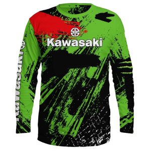 Kawasaki Racing Long Sleeve T-Shirt with Bold Graphic Design and Vivid Colors