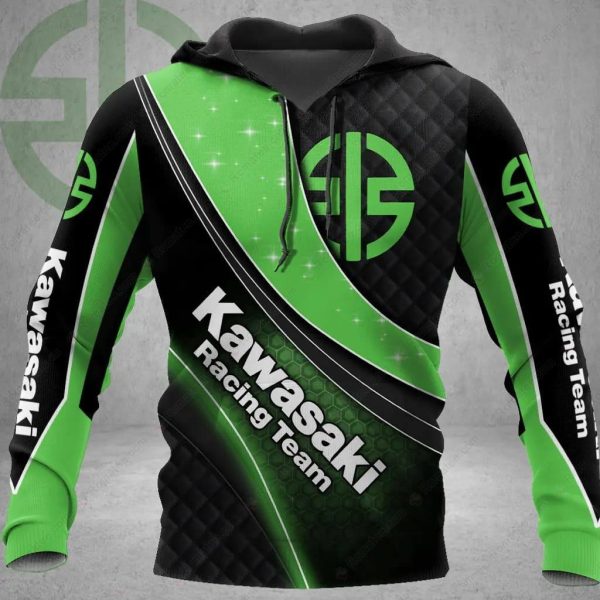 Kawasaki Racing Team Angled 3D Hoodie, Black And Green Kawasaki 3D Hoodie