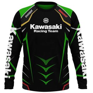 Kawasaki Racing Team Long Sleeve Jersey with Dynamic Green and Black Design