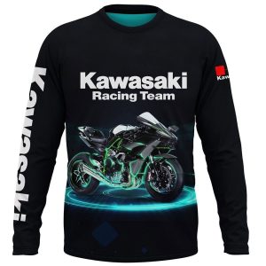 Kawasaki Racing Team Long Sleeve T-Shirt with Graphic Motorcycle Design