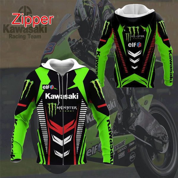 Kawasaki Racing Team Monster Energy Full-Zip Hoodie – Green and Black Motorcycle Jacket