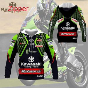 Kawasaki Racing Team Monster Energy Hoodie – Stylish Green & Black Racing Jacket with Zipper